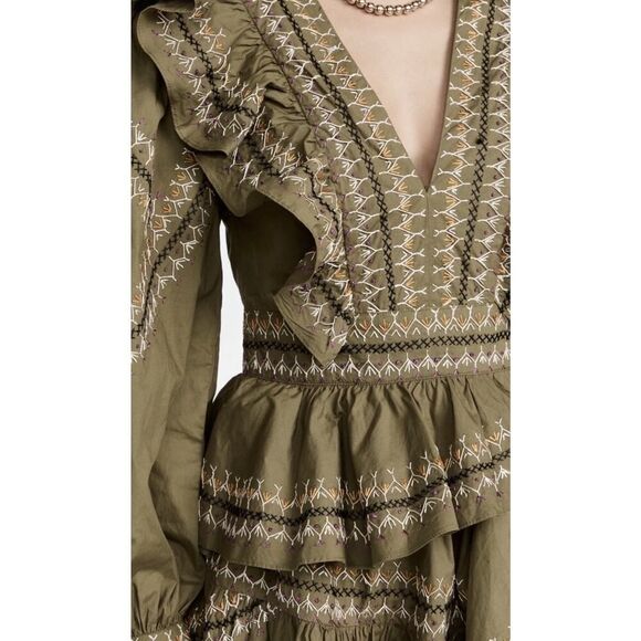 Ulla Johnson Olive Anais Embroidered Ruffle Mini Dress Size 6 Cotton Boho Chic - Picture 4 of 16